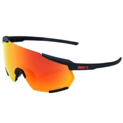 100% Racetrap 3.0 Sport And Cycling Sunglasses With HD Lenses (Soft Tact Black - Hiper Red Multilayer Mirror Lens)