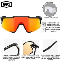 100% Speedcraft Sport Performance Baseball Sunglasses HD Interchangeable Lens (Soft Tact Black - Red Multilayer Mirror Lens) 11 100% Speedcraft Sport Performance Baseball Sunglasses HD Interchangeable Lens (Soft Tact Black - Red Multilayer Mirror Lens) -Deals Baseball Store 100 60007 00008 blkredinfographic2 1