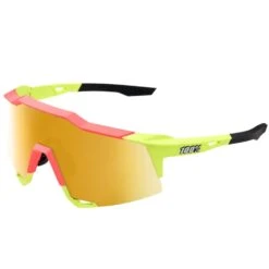 100% Speedcraft Sport Performance Baseball Sunglasses HD Interchangeable Lens (Matte Neon Yellow - Flash Gold Mirror Lens)
