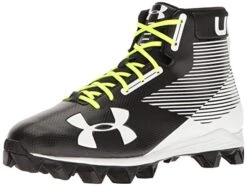 New Under Armour Mid RM Junior Football Cleats Blk/Wht Youth 2