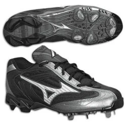 New Mizuno Vapor G2 Low 320222 Mens 10.5 Baseball Cleats Black/Slvr Metal Spikes