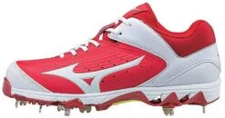 New Mizuno Wmn's 6.5 9-Spike Swift 5 Molded Baseball Cleat Shoe Red/White