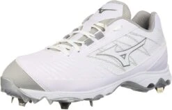 New Mizuno Women's 9-Spike Advanced Sweep 4 Metal Softball Cleats 8 Wht/Wht