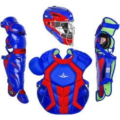 All-Star System7 Axis NOCSAE Adult Two Tone Baseball Catchers Set (Royal/Scarlet)