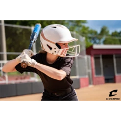 CHAMPRO HX Rise Pro Fastpitch Softball Batting Helmet With Facemask Two-Tone Glossy Finish (White/Rosegold) 17 CHAMPRO HX Rise Pro Fastpitch Softball Batting Helmet With Facemask Two-Tone Glossy Finish (White/Rosegold) -Deals Baseball Store CHAMPRO HXRISEHELMET ROSEGOLD LIFESTYLE