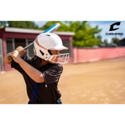 CHAMPRO HX Rise Pro Fastpitch Softball Batting Helmet With Facemask Two-Tone Glossy Finish (White/Rosegold) 18 CHAMPRO HX Rise Pro Fastpitch Softball Batting Helmet With Facemask Two-Tone Glossy Finish (White/Rosegold) -Deals Baseball Store CHAMPRO HXRISEHELMET ROSEGOLD LIFESTYLE2