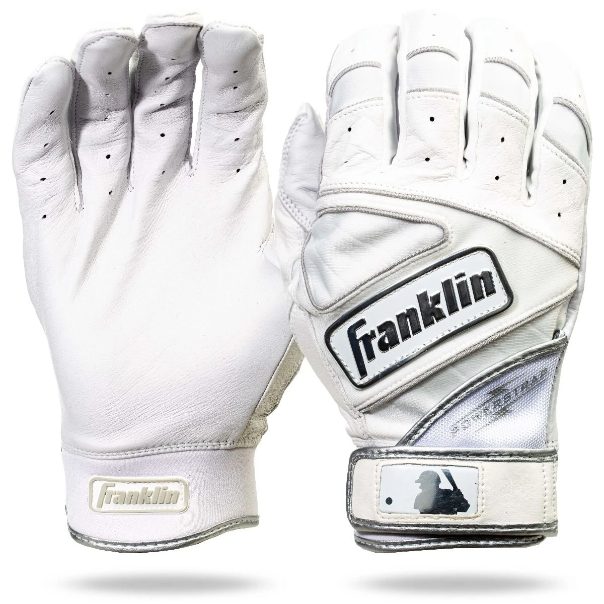 Franklin Sports MLB Powerstrap Chrome Adult Batting Gloves (White/Chrome) 3 Franklin Sports MLB Powerstrap Chrome Adult Batting Gloves (White/Chrome)