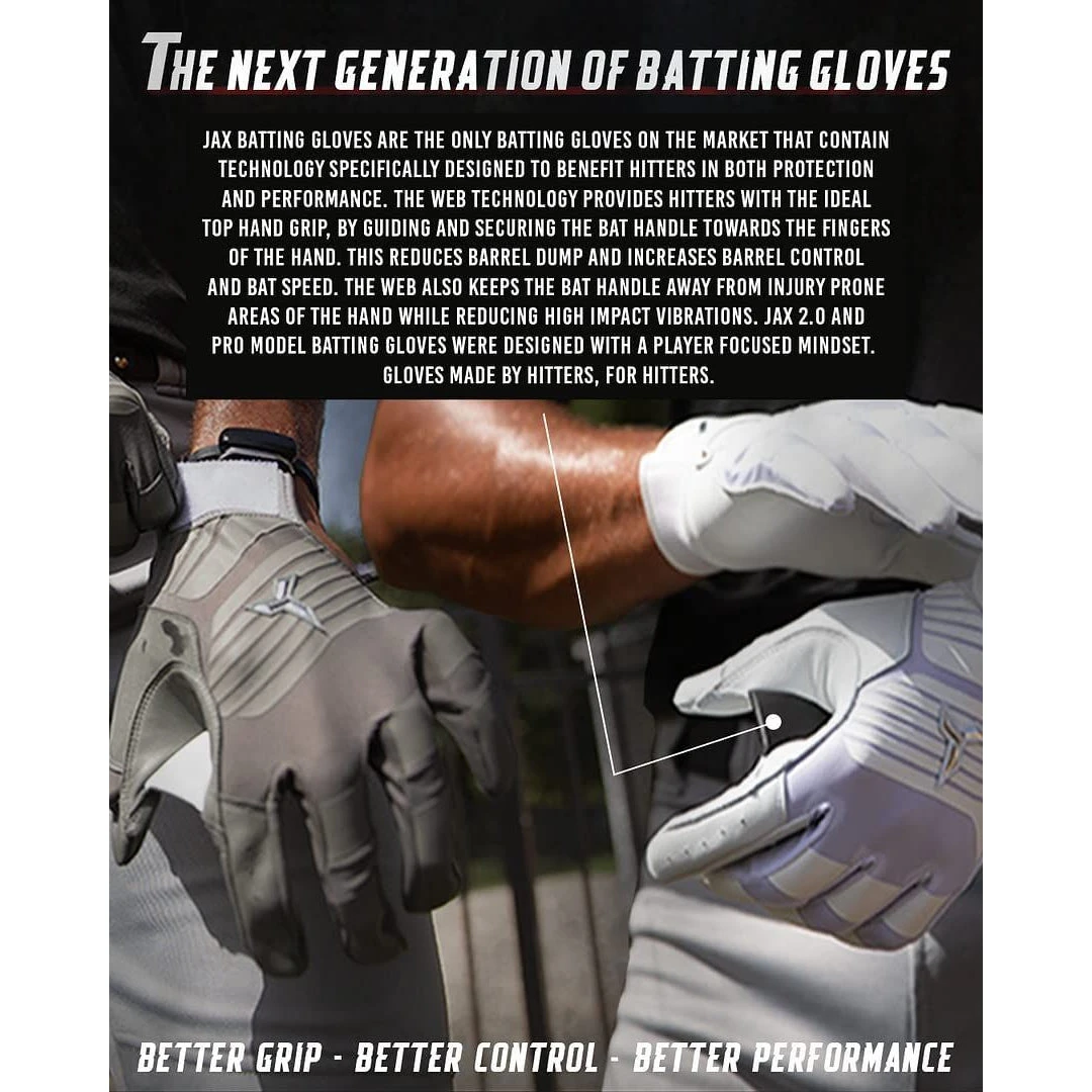 Jax Batting Gloves Adult Pro Model Batting Gloves (Lunar Grey) 6 Jax Batting Gloves Adult Pro Model Batting Gloves (Lunar Grey) - Image 4