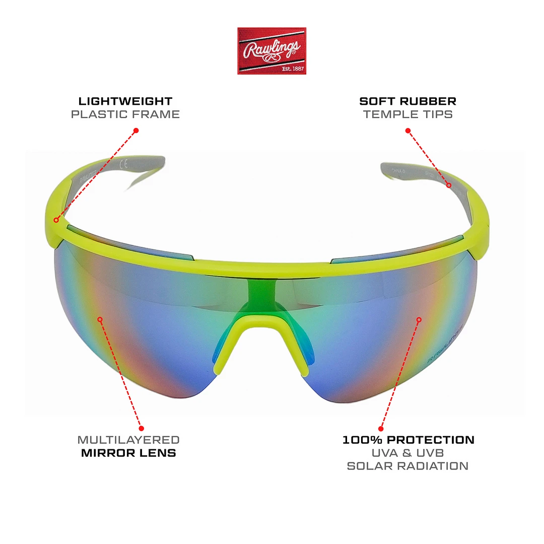 Rawlings Retro Vaporwave Baseball Shield Sunglasses Neon Lime Green Sunrise 7 Rawlings Retro Vaporwave Baseball Shield Sunglasses Neon Lime Green Sunrise - Image 5