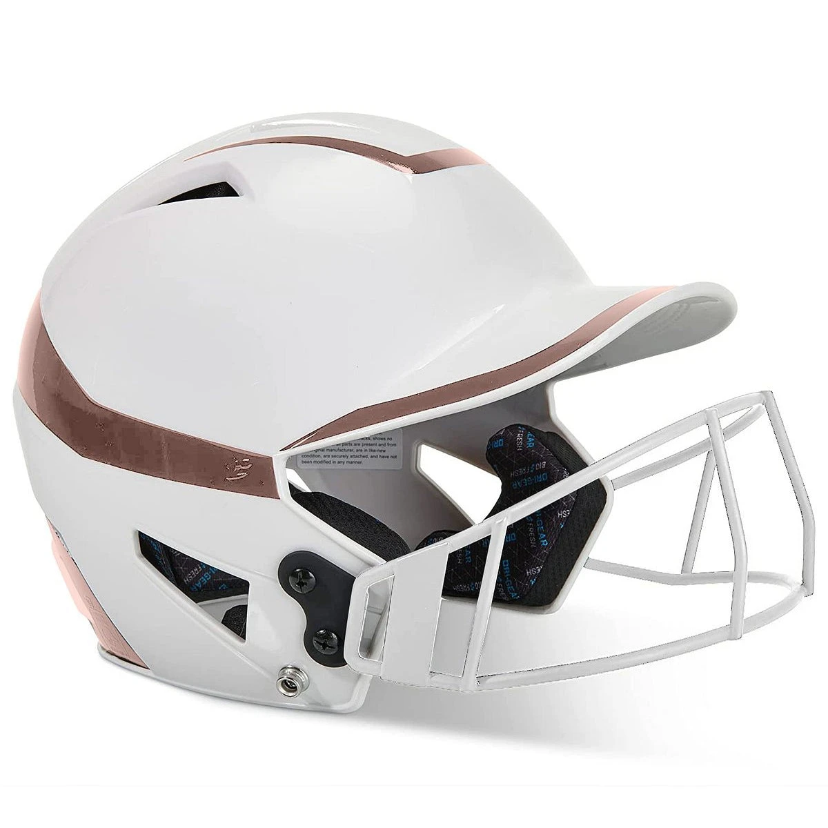 CHAMPRO HX Rise Pro Fastpitch Softball Batting Helmet With Facemask Two-Tone Glossy Finish (White/Rosegold) 4 CHAMPRO HX Rise Pro Fastpitch Softball Batting Helmet With Facemask Two-Tone Glossy Finish (White/Rosegold) - Image 2