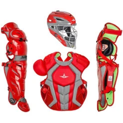 All-Star System7 Axis NOCSAE Adult Solid Color Blocking Baseball Catchers Set (Scarlet)