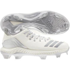 New Adidas Women's Icon Bounce Size 9.5 Silver/White Softball Metal Cleats