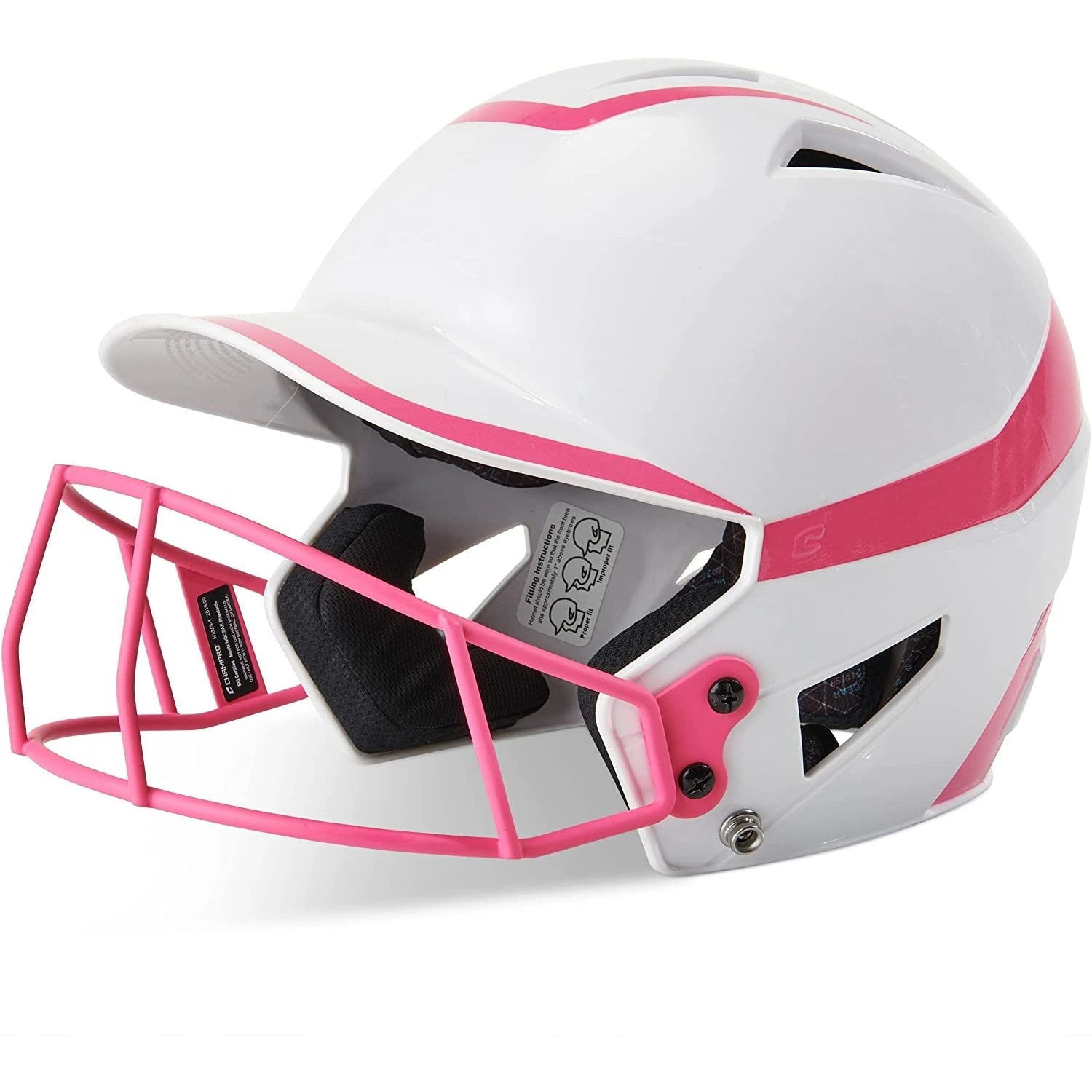 Champro Rise Pro Fastpitch Softball Batting Helmet W/ Facemask (White/Pink) 3 Champro Rise Pro Fastpitch Softball Batting Helmet W/ Facemask (White/Pink)