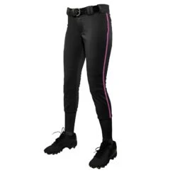 Champro Tournament Traditional Low Rise Girls Fastpitch Softball Pants W/ Braid (Black/Pink)