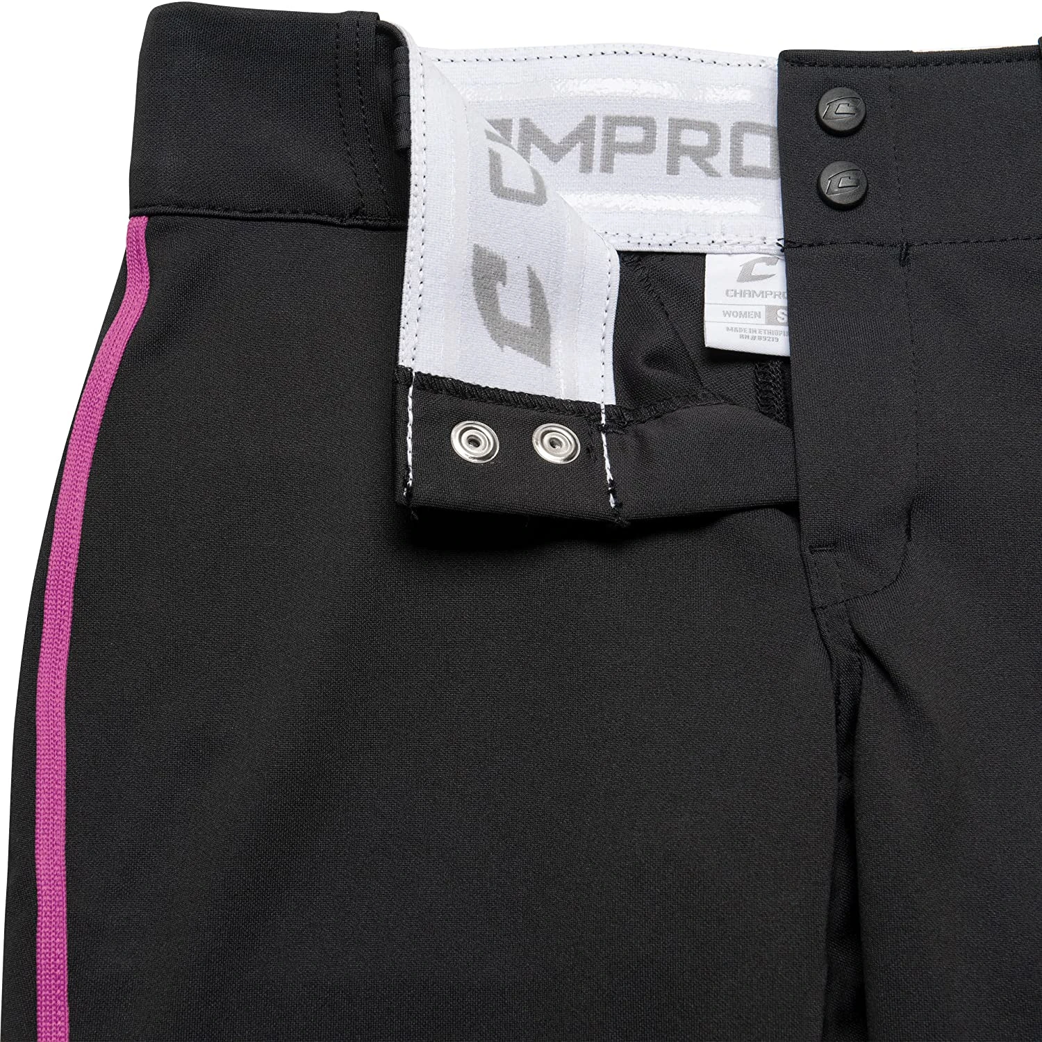 Champro Tournament Traditional Low Rise Girls Fastpitch Softball Pants W/ Braid (Black/Pink) 9 Champro Tournament Traditional Low Rise Girls Fastpitch Softball Pants W/ Braid (Black/Pink) - Image 7