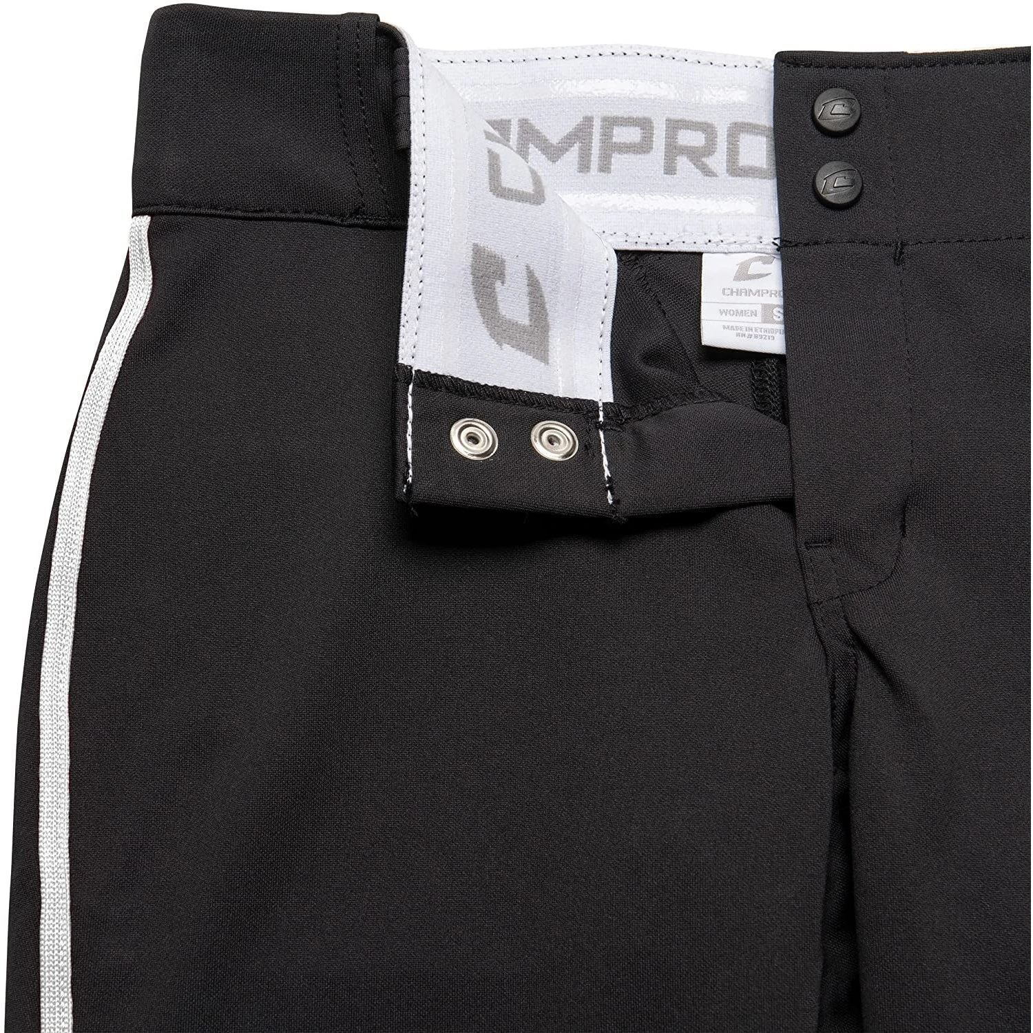 Champro Tournament Traditional Low Rise Girls Fastpitch Softball Pants W/ Braid (Black/White) 9 Champro Tournament Traditional Low Rise Girls Fastpitch Softball Pants W/ Braid (Black/White) - Image 7