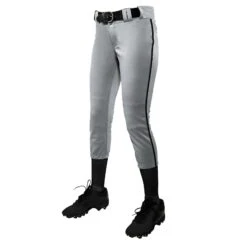 Champro Tournament Traditional Low Rise Girls Fastpitch Softball Pants W/ Braid (Gray/Black)