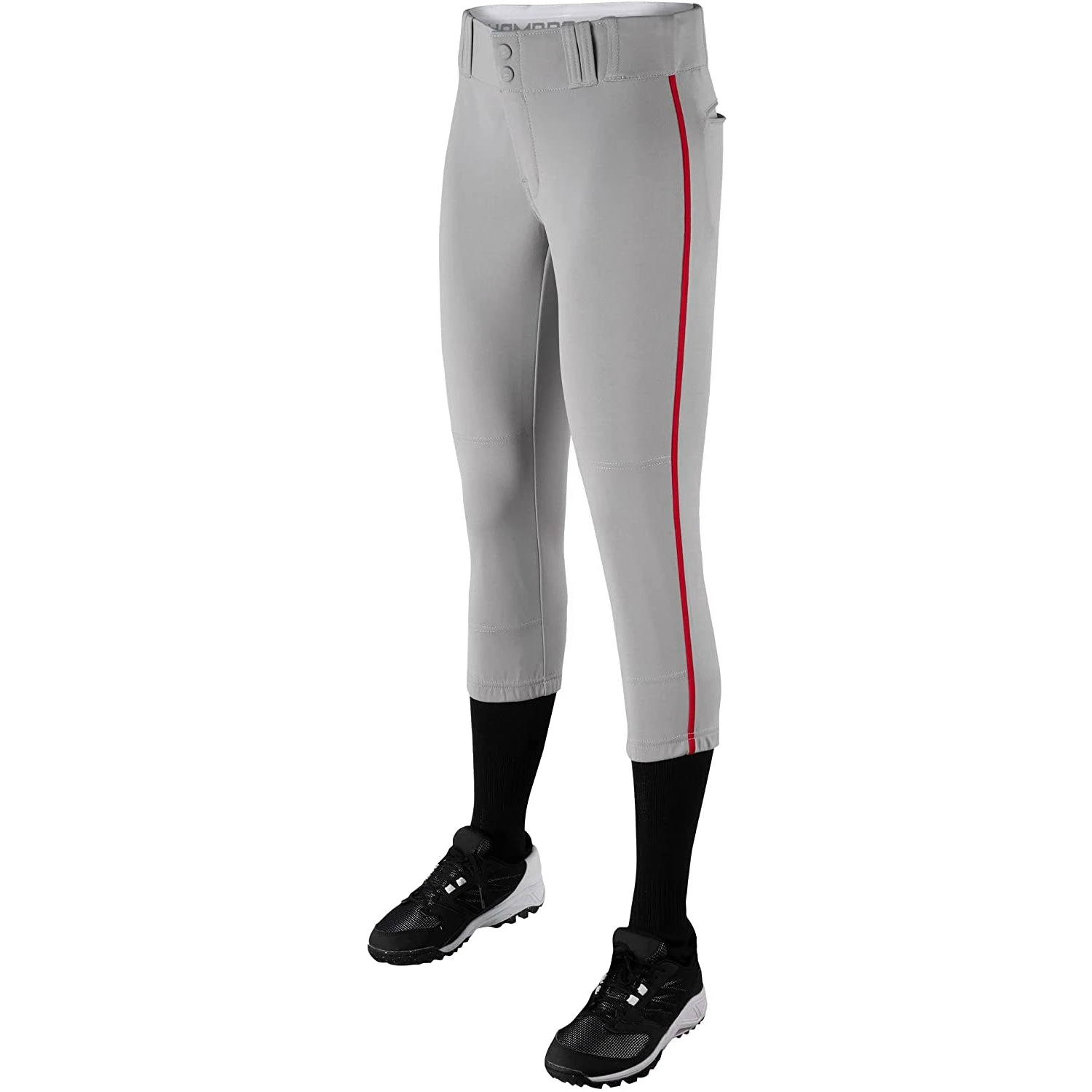 Champro Tournament Traditional Low Rise Girls Fastpitch Softball Pants W/ Braid (Gray / Scarlet) 4 Champro Tournament Traditional Low Rise Girls Fastpitch Softball Pants W/ Braid (Gray / Scarlet) - Image 2