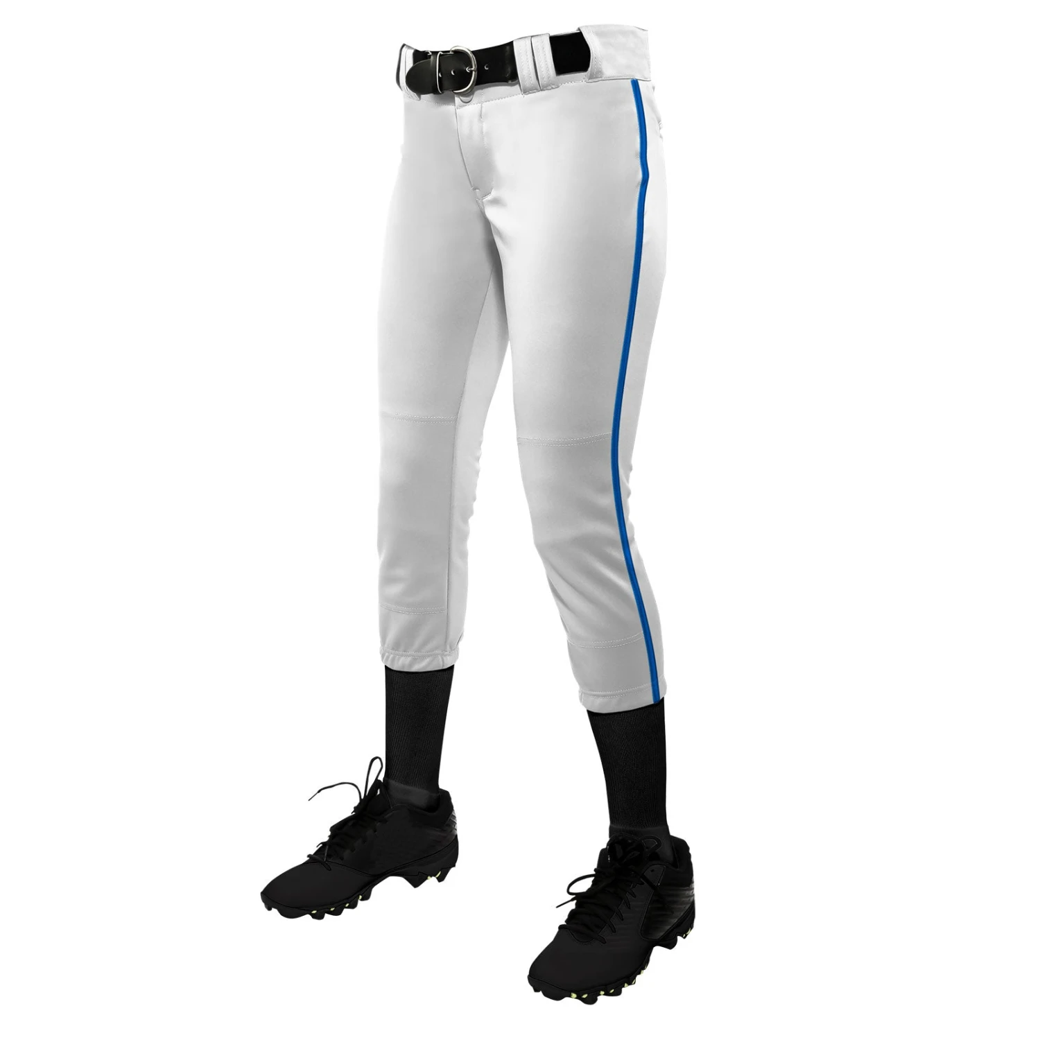 Champro Tournament Traditional Low Rise Womens Fastpitch Pants W/ Braid (White/Royal) 3 Champro Tournament Traditional Low Rise Womens Fastpitch Pants W/ Braid (White/Royal)
