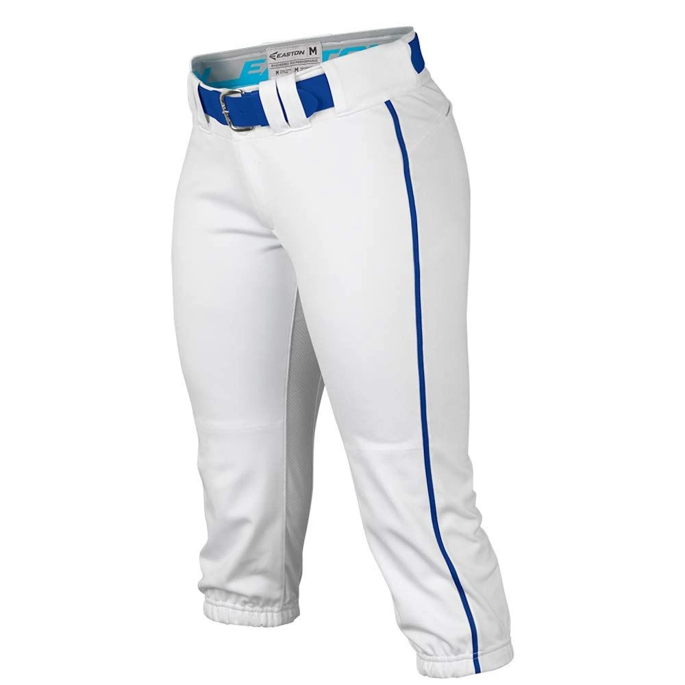 Easton Pro Fastpitch Women's Softball Piped Belt Loops Pants (White/Royal) 3 Easton Pro Fastpitch Women's Softball Piped Belt Loops Pants (White/Royal)