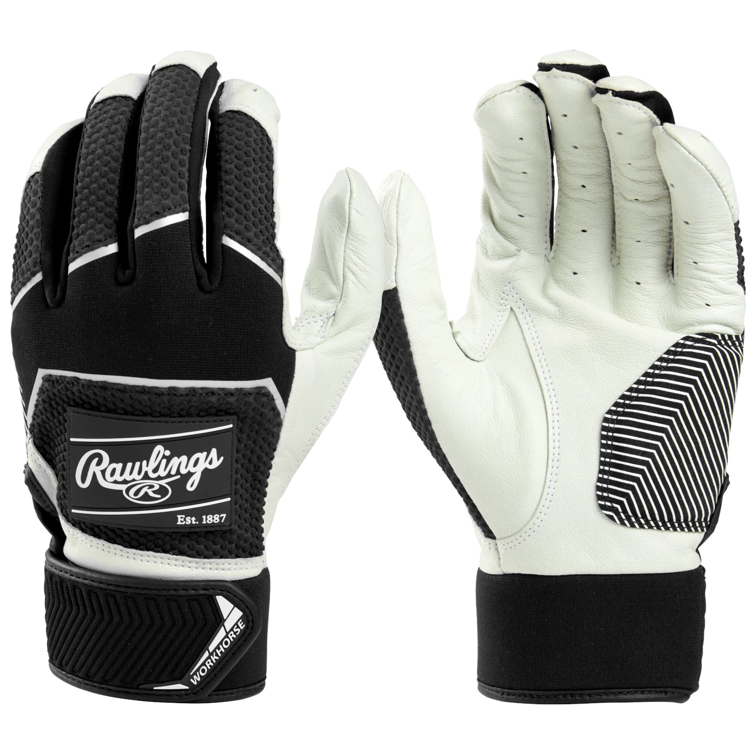 Rawlings Workhorse Adult Baseball Batting Gloves (Black) 3 Rawlings Workhorse Adult Baseball Batting Gloves (Black)