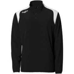 Rawlings Adult Long Sleeve Baseball Coaches Player 1/4 Jacket Pull-Over Coat In (Black)