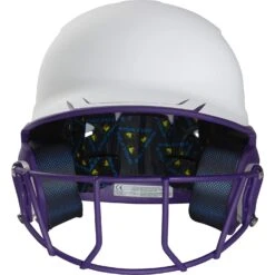 Rawlings Mach Ice Fastpitch Softball Batting Helmet With Face Guard (White/Purple) -Deals Baseball Store raws msb13j wpu 2