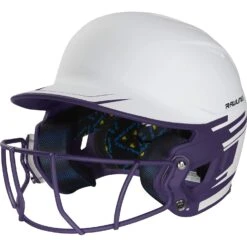 Rawlings Mach Ice Fastpitch Softball Batting Helmet With Face Guard (White/Purple)