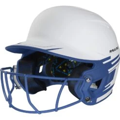 Rawlings Mach Ice Fastpitch Softball Batting Helmet With Face Guard (White/Royal)