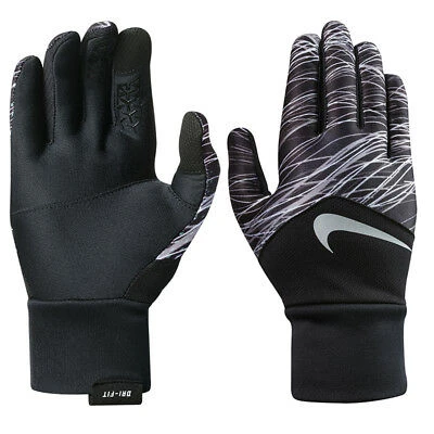 New Nike Dri Printed Fit Tempo Running Gloves Women's Small Adult Black/Silver 3 New Nike Dri Printed Fit Tempo Running Gloves Women's Small Adult Black/Silver